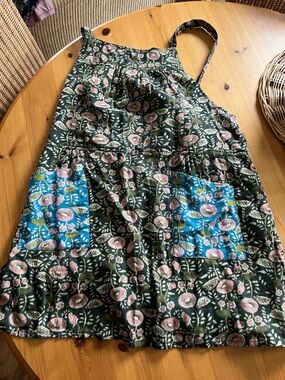 NATURAL LIFE Green Floral A-Line Skirt with Blue Patch Pockets